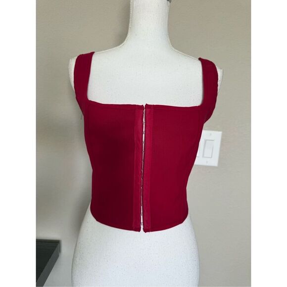 NEW Red Front Clasp Back Lace up Square Neck Low Cut Corset Large - Picture 1 of 6